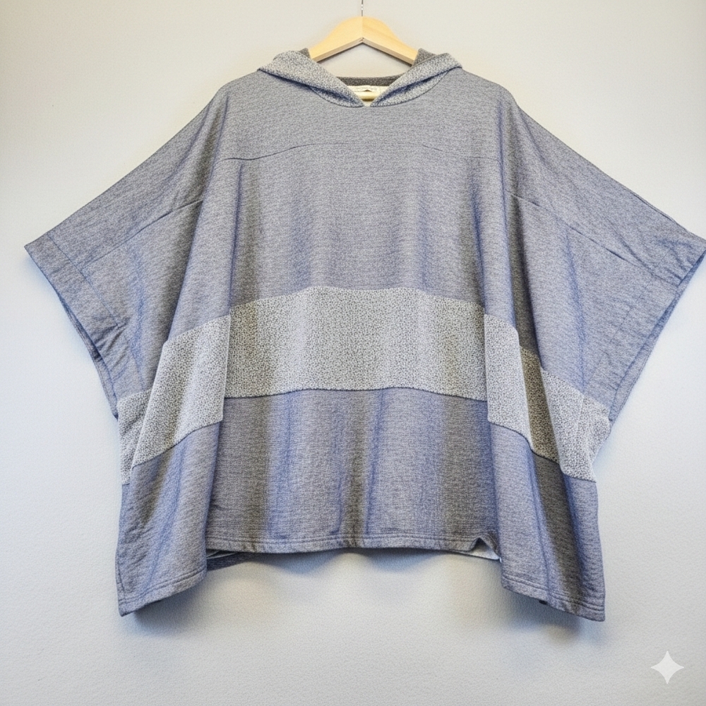 Simply Noelle Blue Poncho Hooded Sweater One Size OS Coastal Boho Oversized Knit